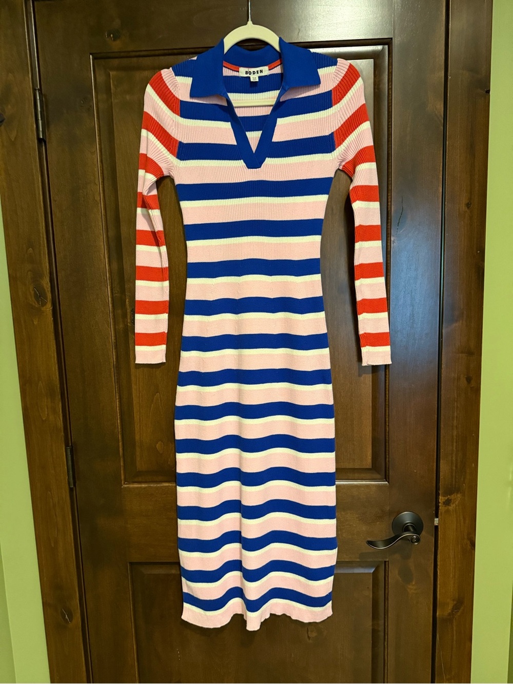 Boden Pink, Blue and Red Striped Long Sleeve Polo Knit Dress